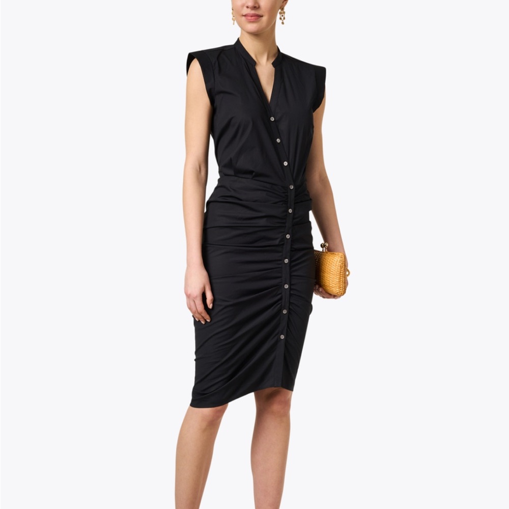 NWT - VERONICA BEARD
Black Stretch Cotton Ruched Shirt Dress